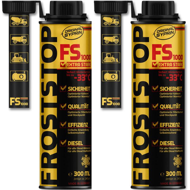 SYPRIN Professional Diesel Frost Stop Additiv Für den Winter, Diesel Additiv, Fließver besserer,Winterschutz bis -33°C für große Diesel Fahrzeuge 2x300ml von SYPRIN