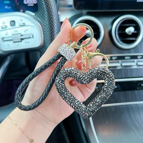 1 Stück Liebe Herz Diamant Schlüsselanhänger,Glitzer Schlüsselring Handtaschenanhänger Rucksack Tasche Dekoration Charms Autoschlüssel Dekor Autodekoration für Frauen Mädchen -Schwarz von SYSUII