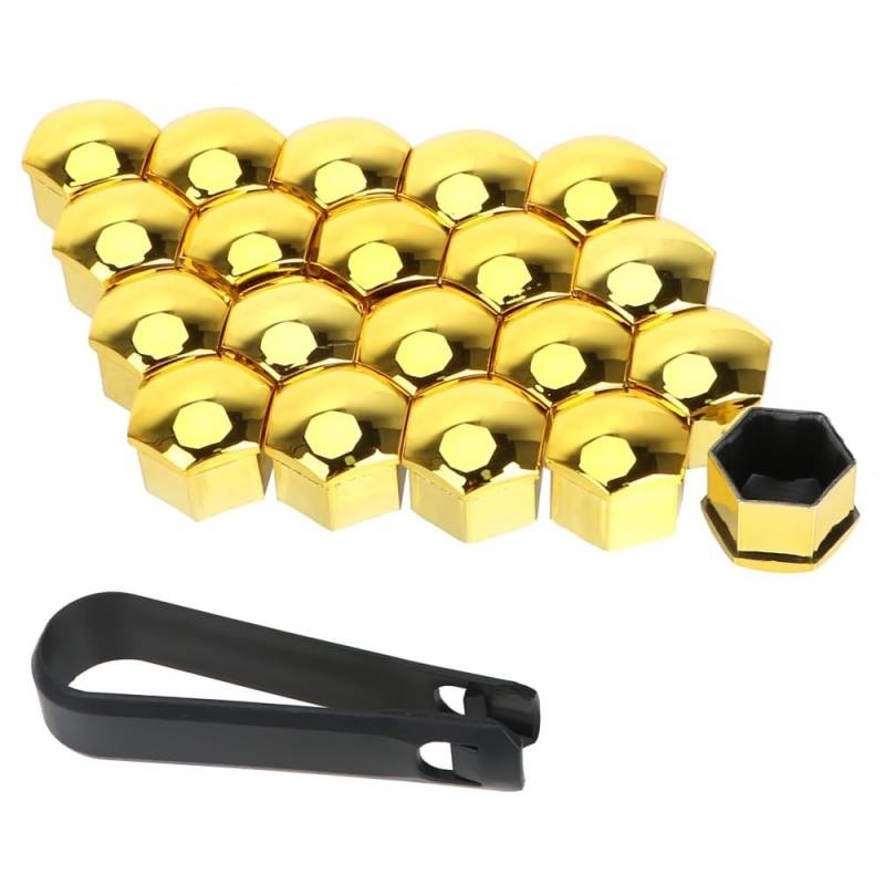 17mm Mutternabdeckungen,20 Stück Radschraubenkappen Mit Entfernung Werkzeug Sechskant-Reifen Muttern-abdeckungen Radmutterkappen Radbolzen Kappen Rad Mutter Cap Radbolzen Schutz Cover-Gold von SYSUII