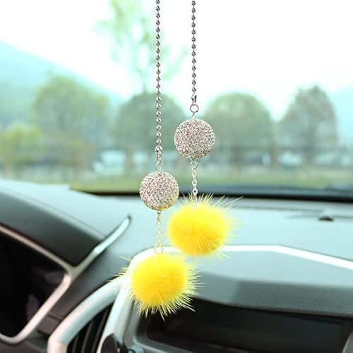 Auto Rückspiegel Anhänger,Diamant Auto Hängende Bling Zubehör Diamantkugel Auto Rückspiegel Dekoration Auto Rückspiegel Ornament Auto Spiegel Anhänger Zubehör für Frauen & Männer -Gelb von SYSUII