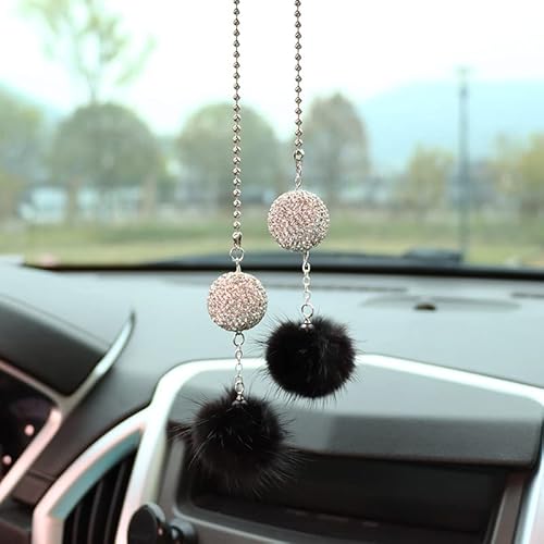 Auto Rückspiegel Anhänger,Diamant Auto Hängende Bling Zubehör Diamantkugel Auto Rückspiegel Dekoration Auto Rückspiegel Ornament Auto Spiegel Anhänger Zubehör für Frauen & Männer -Schwarz von SYSUII