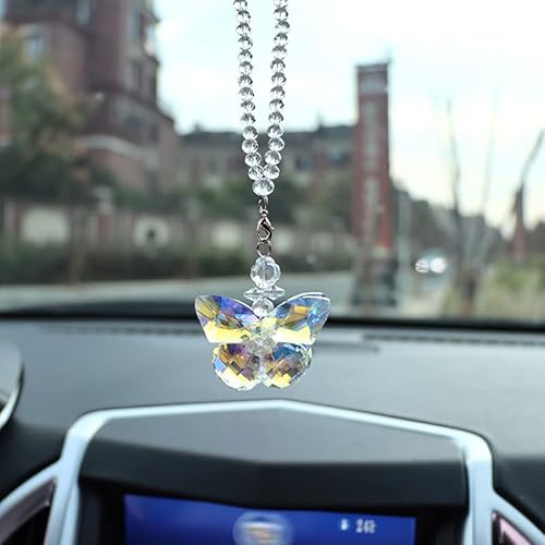 Auto Rückspiegel Ornament,Schmetterling Bling Kristall Auto Anhänger Auto Hängende Anhänger Auto-Dekorationen Charm Auto Rückspiegel Innenraum Dekoration Zubehör für Frauen & Männer von SYSUII