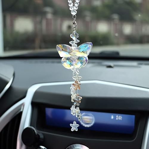 Auto Rückspiegel Ornament,Schmetterling Bling Kristall Auto Anhänger Auto Hängende Anhänger Auto-Dekorationen Charm Auto Rückspiegel Innenraum Dekoration Zubehör für Frauen & Männer von SYSUII