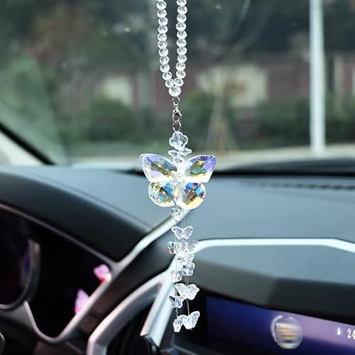 Auto Rückspiegel Ornament,Schmetterling Bling Kristall Auto Anhänger Auto Hängende Anhänger Auto-Dekorationen Charm Auto Rückspiegel Innenraum Dekoration Zubehör für Frauen & Männer von SYSUII