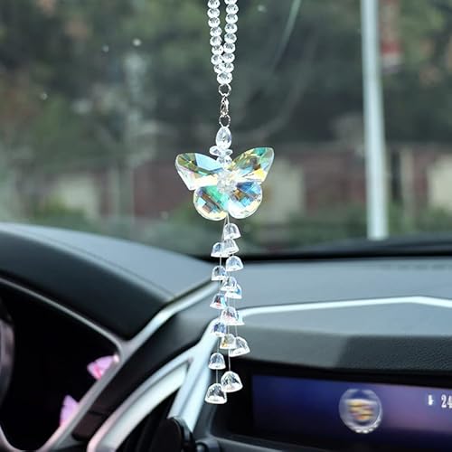 Auto Rückspiegel Ornament,Schmetterling Bling Kristall Auto Anhänger Auto Hängende Anhänger Auto-Dekorationen Charm Auto Rückspiegel Innenraum Dekoration Zubehör für Frauen & Männer von SYSUII