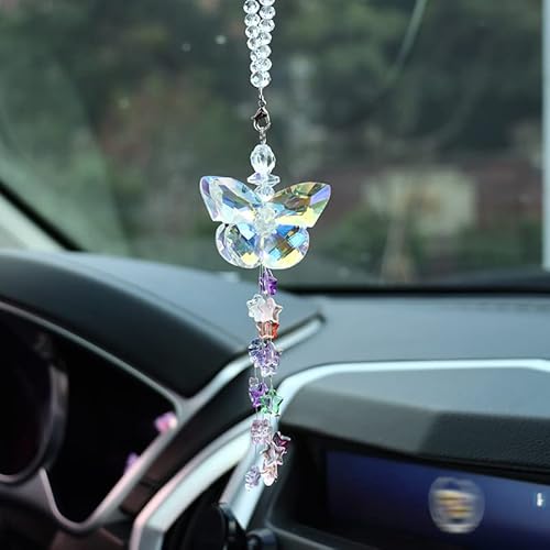 Auto Rückspiegel Ornament,Schmetterling Bling Kristall Auto Anhänger Auto Hängende Anhänger Auto-Dekorationen Charm Auto Rückspiegel Innenraum Dekoration Zubehör für Frauen & Männer von SYSUII