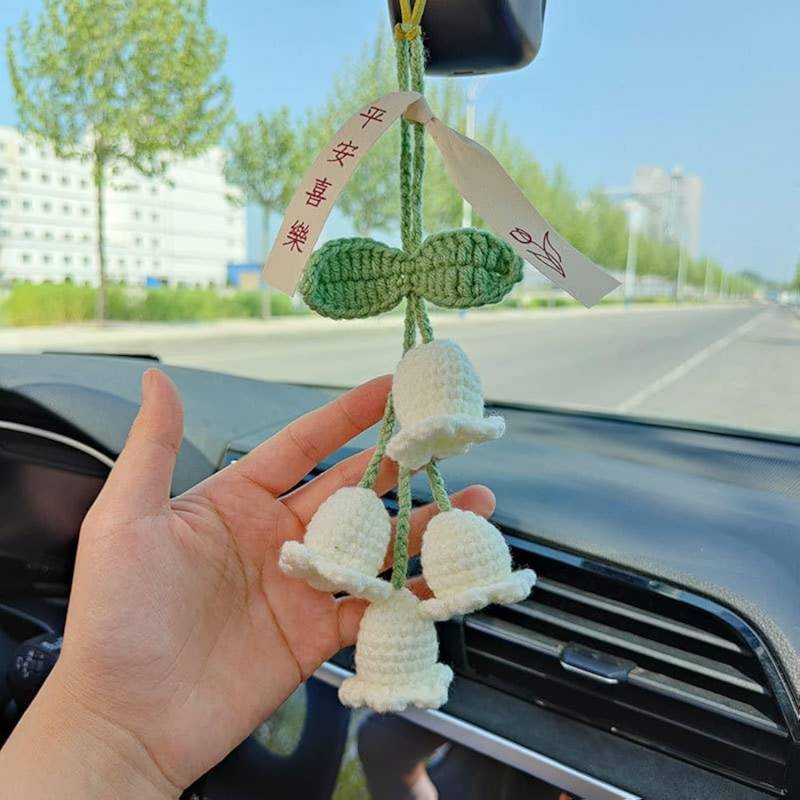 Autospiegel Anhänger,Handgefertigt Gestrickt Blumen Auto Hängende Ornament für Auto Rückspiegel Dekor Auto Zubehör zum Aufhängen Innenraum Deko Charms Auto Spiegel Anhänger Zubehör für Frauen & Männer von SYSUII