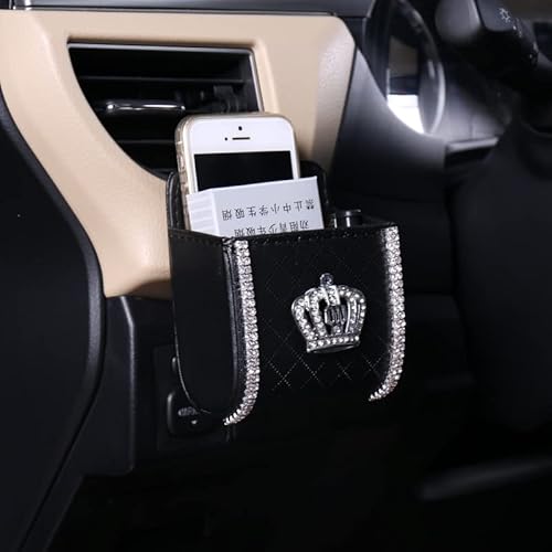 Bling Strass Auto Aufbewahrungsbox,Auto Organizer Aufbewahrungsbeutel PU-Leder Auto Lüftungsschlitz Aufbewahrungstasche mit Haken Auto Air Vent Outlet Organizer für Handys, Stifte,Brillen,Schlüssel von SYSUII