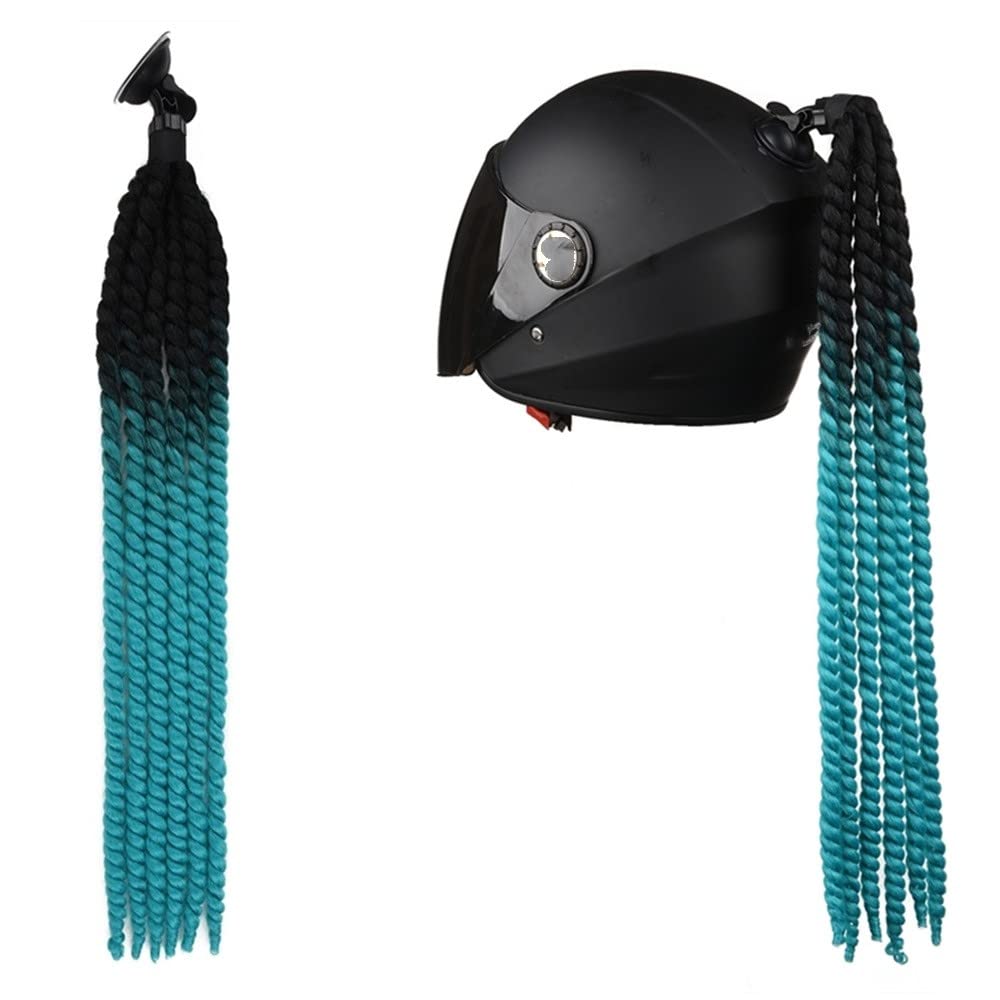 Helm-Accessoires Zöpfe,Motorrad Helm Zöpfe Gradient Helm Pferdeschwanz Helm Haar mit Saugnapf Punk Stil Motorrad Helm Pigtails Motorradhelm Braids Haarteile Motorradhelm Dekoration Zubehör von SYSUII