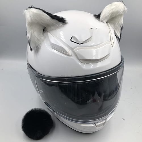 Motorradhelm Dekoration,2 Stück Motorrad Helm-Ohren + Schwanz Dekorations Süßer Plüsch Katzenohrform Dekoration Aufkleber Persönlichkeit Plüsch Katzenohr Helm-Ohren für Rolle Motorradhelm von SYSUII