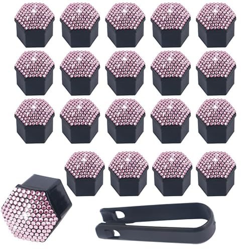 SYSUII 17mm Auto Radschraubenkappen, 20 Stück Radmutternkappen Mit Entfernung Werkzeug Sechskant-Reifen Bling Diamant Muttern-abdeckungen Radbolzen Kappen Rad Mutter Cap Radbolzen Schutz Cover-Rosa von SYSUII