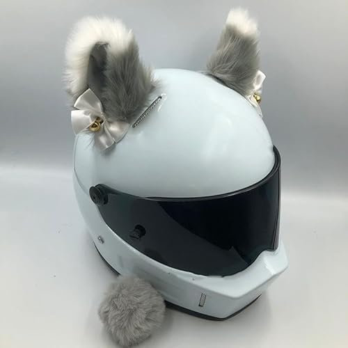 SYSUII Motorradhelm Dekoration,2 Stück Motorrad Helm-Ohren Glöckchen + Schwanz Dekorations Süßer Plüsch Katzenohren Motorradhelm Dekorative Aufkleber Katzenohr Helm-Dekoration für Skihelm,Fahrradhelm von SYSUII