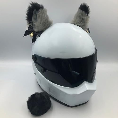 SYSUII Motorradhelm Dekoration,2 Stück Motorrad Helm-Ohren Glöckchen + Schwanz Dekorations Süßer Plüsch Katzenohren Motorradhelm Dekorative Aufkleber Katzenohr Helm-Dekoration für Skihelm,Fahrradhelm von SYSUII