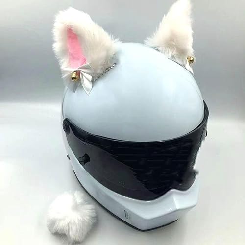 SYSUII Motorradhelm Dekoration,2 Stück Motorrad Helm-Ohren Glöckchen + Schwanz Dekorations Süßer Plüsch Katzenohren Motorradhelm Dekorative Aufkleber Katzenohr Helm-Dekoration für Skihelm,Fahrradhelm von SYSUII