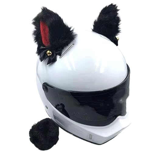 SYSUII Motorradhelm Dekoration,2 Stück Motorrad Helm-Ohren Glöckchen + Schwanz Dekorations Süßer Plüsch Katzenohren Motorradhelm Dekorative Aufkleber Katzenohr Helm-Dekoration für Skihelm,Fahrradhelm von SYSUII