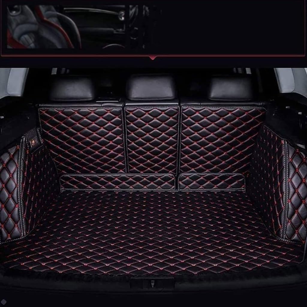 Auto Kofferraummatte für Acura TLX-L 2018,Leder Kofferraumwanne Kofferraumwanne Schutzmatte,Cargo Teppich Antirutschmatte,Kofferraum Matte Schutzmatte,A-Black+Red von SYSZZGCL