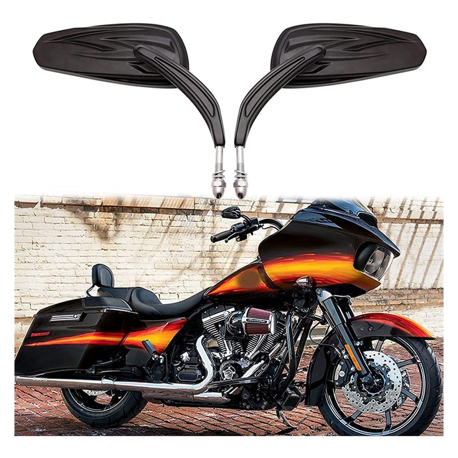 Motorrad Rückspiegel Für Harley Für Davidson Softail Standard FXST Glide Electra Road Custom Dyna Für Touring Motorrad Flaming Chrome/Schwarze Seitenspiegel(1) von SYUBTGAN