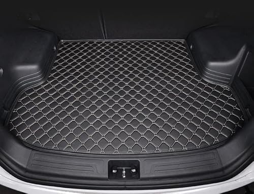 Auto Leder Kofferraummatten für Skoda Kodiaq (5seats) 2017-2018, Cargo Teppich Kratzfest rutschfest Kofferraum Schutzmatten Zubehör,Black-Beige von SZFCL