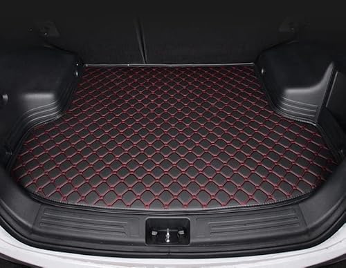 Auto Leder Kofferraummatten für Smart Fortwo Hatchback 2011-2015, Cargo Teppich Kratzfest rutschfest Kofferraum Schutzmatten Zubehör,Black-Red von SZFCL