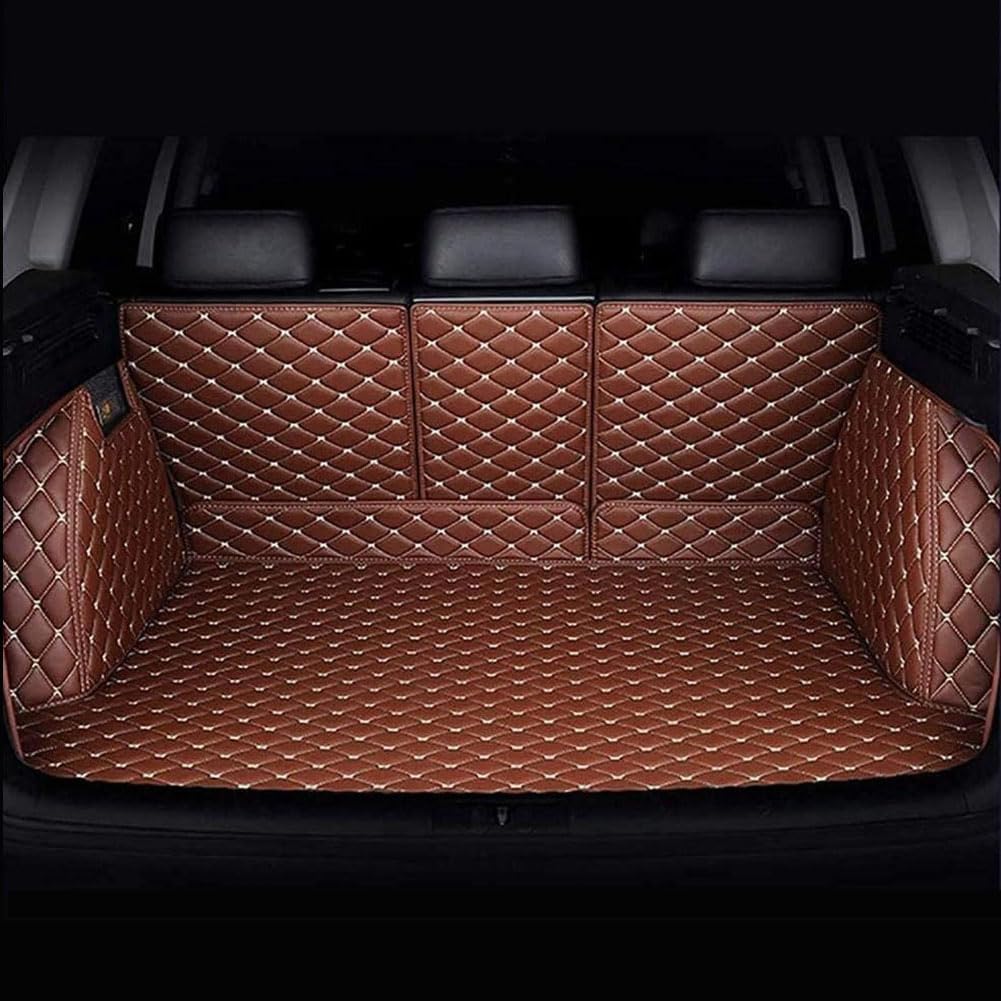 Voller Surround Auto Leder Kofferraummatten für Mitsubishi ASX (Facelift 2012) 2013-2022 2023 2024 2025, Cargo Teppich Kratzfest rutschfest Kofferraum Schutzmatten Zubehör,Brown von SZFCL