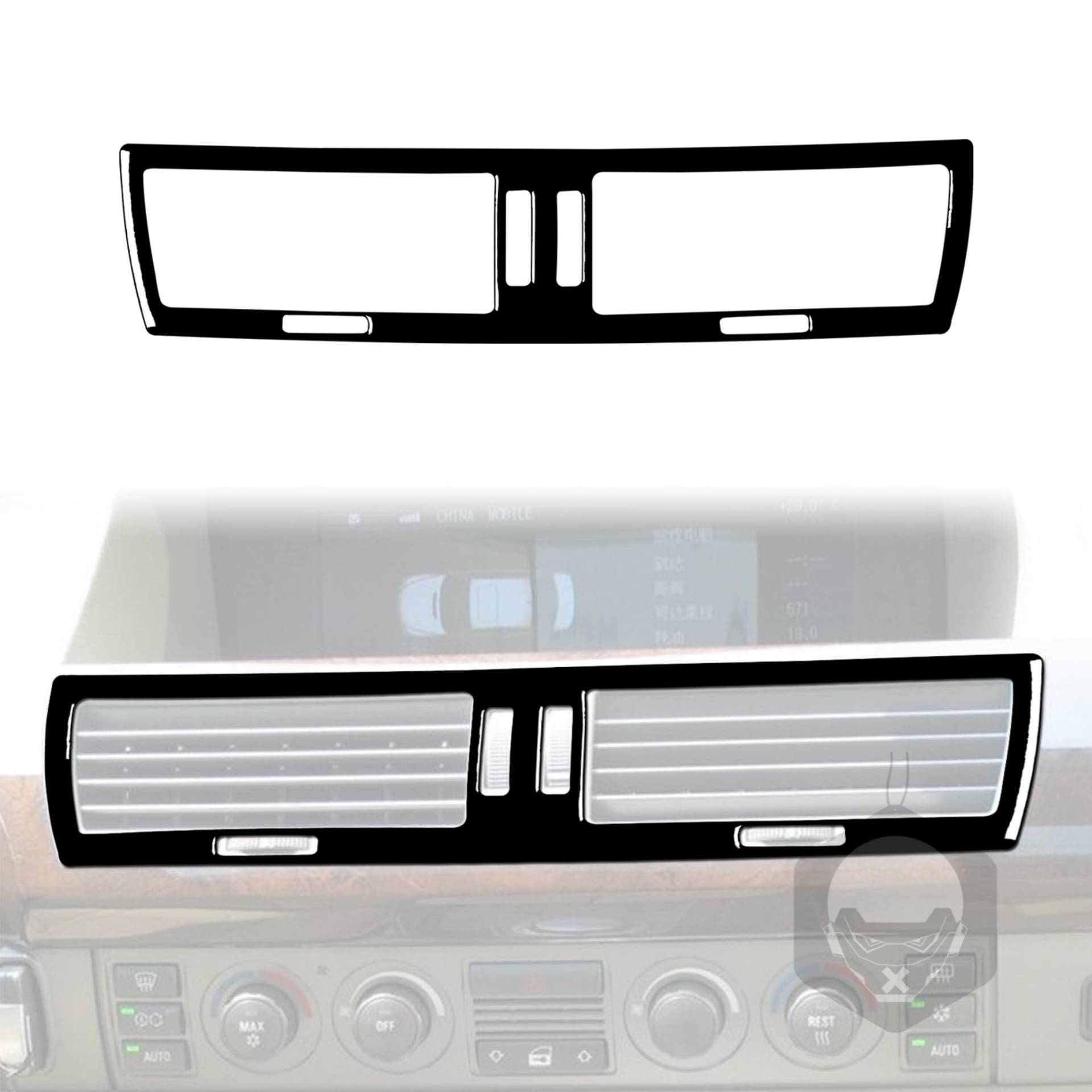 Kohlefaser-Abdeckung Zierleisten-Aufkleber, Zubehör, Dekoration, kompatibel mit BMW 7er-Serie E65 E66 2002–2008 (glänzendes Schwarz, Mitte Lüftungsschlitz außen 04) von SZFJMQP