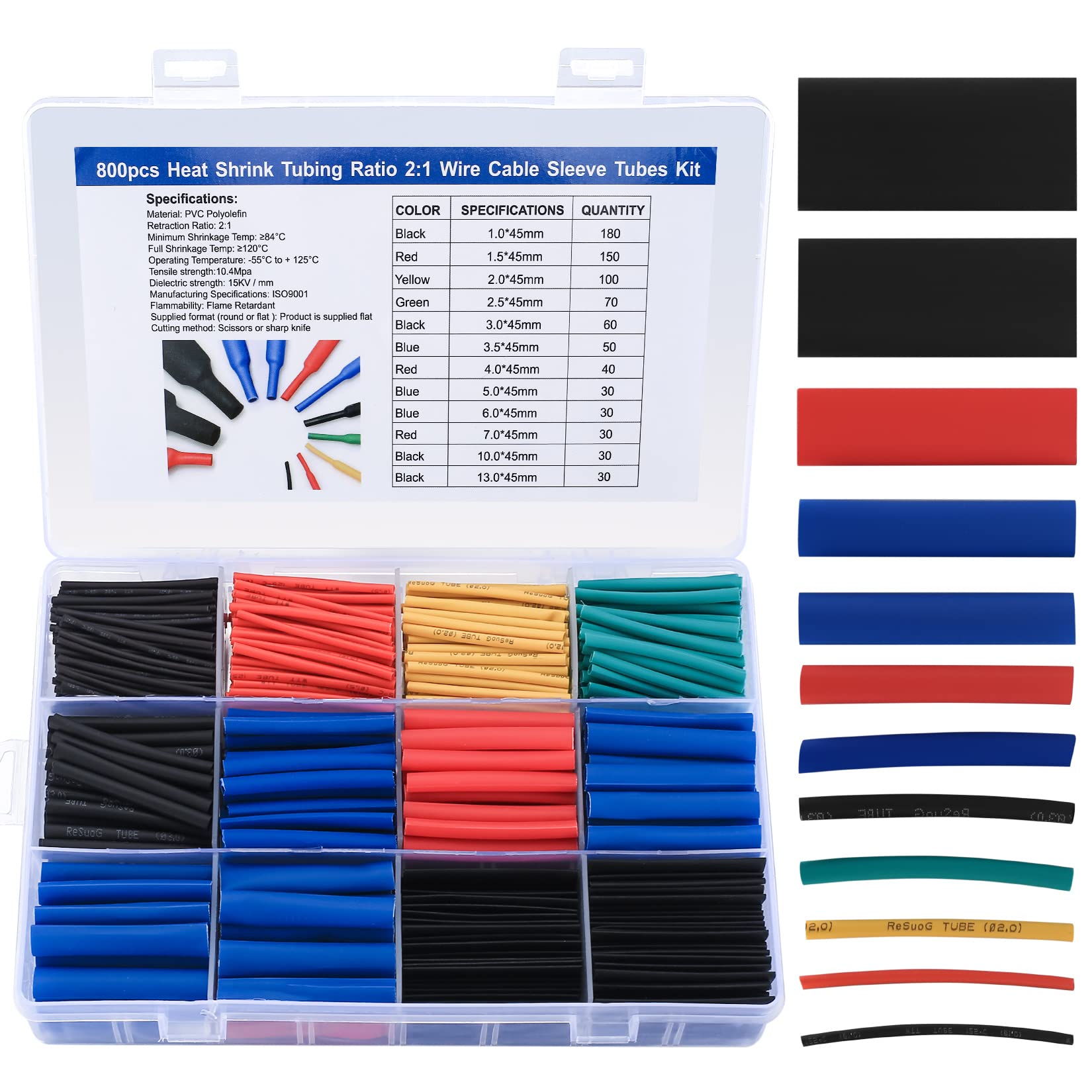 800 Stück Schrumpfschlauche Sortiment Set, Kabel Reparaturset Isolierschlauch 2:1 Schrumpfverhältnis Heat Shrink Tube für Kabel, DIY Werkzeug Set - 5 Farben, 12 Größen von SZJYG