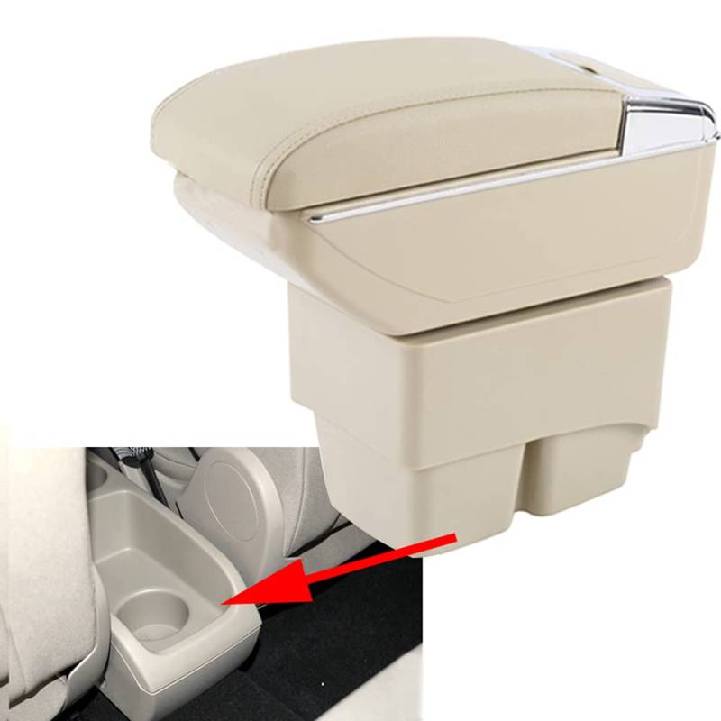 Leder Auto Mittelkonsole Armlehne Box Auto Innenteile Armlehnen Aufbewahrungsbox (Beige) kompatibel mit Ford Fiesta MK7 2009~2010 2011 2012 2013 2014 2015 2016 2017 von SZSS-CAR