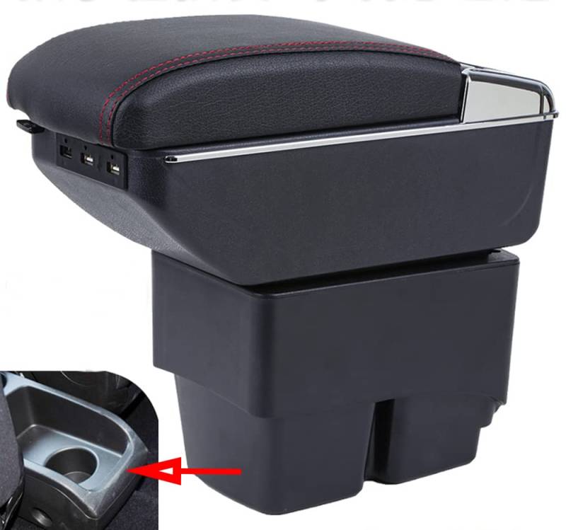 SZSS-CAR Leder Auto Mittelkonsole Armlehne Box Kompatibel mit Ford Fiesta MK7 2009 2010 2011 2012 2013 2014 2015 2016 2017 Armlehnen Aufbewahrungsbox (Schwarz mit 7 USB-Anschlüssen) von SZSS-CAR