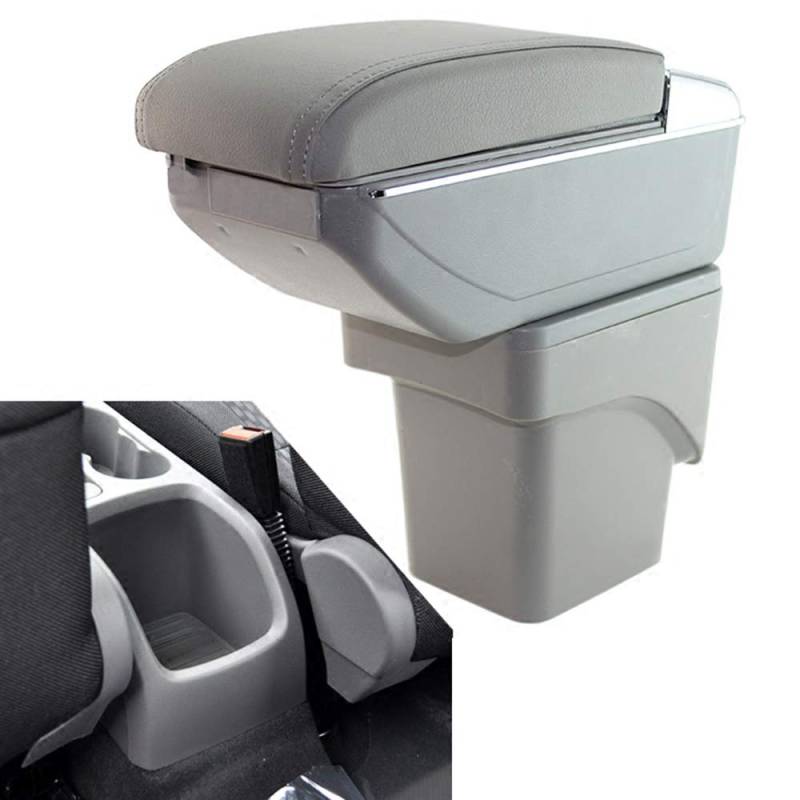 SZSS-CAR Leder Auto Mittelkonsole Kompatibel mit Ford Focus 2 MK2 2005 2006 2007 2008 2009 2010 2011 Armlehnen Aufbewahrungsbox (Grey),Nicht kompatibel mit C-Max/Focus 3 MK3 von SZSS-CAR