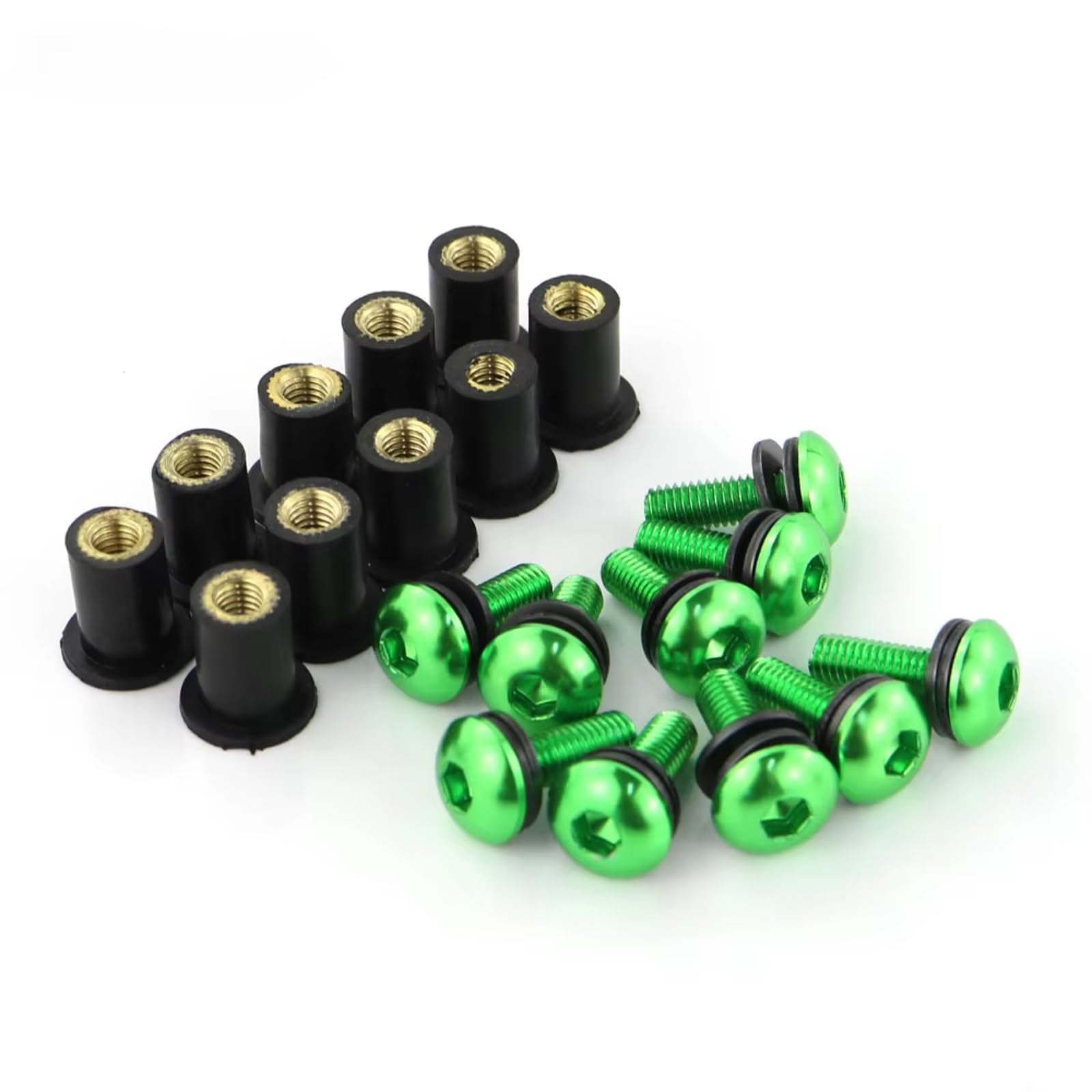 Motorradschrauben M5 15 Mm 10-teiliges Set, Metrische Gummimuttern Windschutzscheiben-Verkleidungsverkleidung, Motorrad-Schrauben Schraubensatz, Motorrad-Verkleidungsschrauben, Schraubensatz(Green) von SZYNBQ