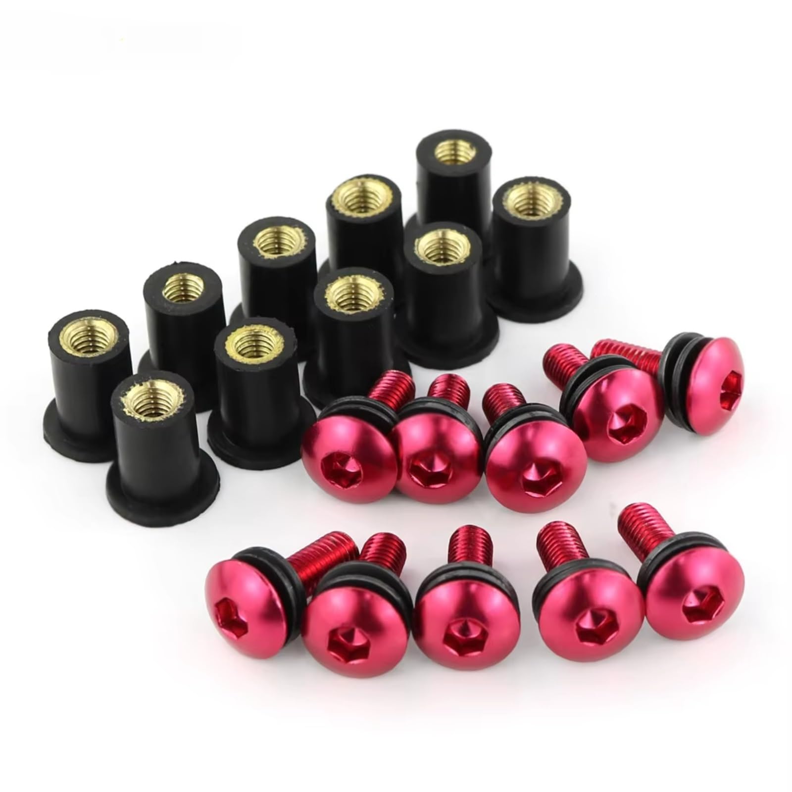 Motorradschrauben M5 15 Mm 10-teiliges Set, Metrische Gummimuttern Windschutzscheiben-Verkleidungsverkleidung, Motorrad-Schrauben Schraubensatz, Motorrad-Verkleidungsschrauben, Schraubensatz(Red) von SZYNBQ