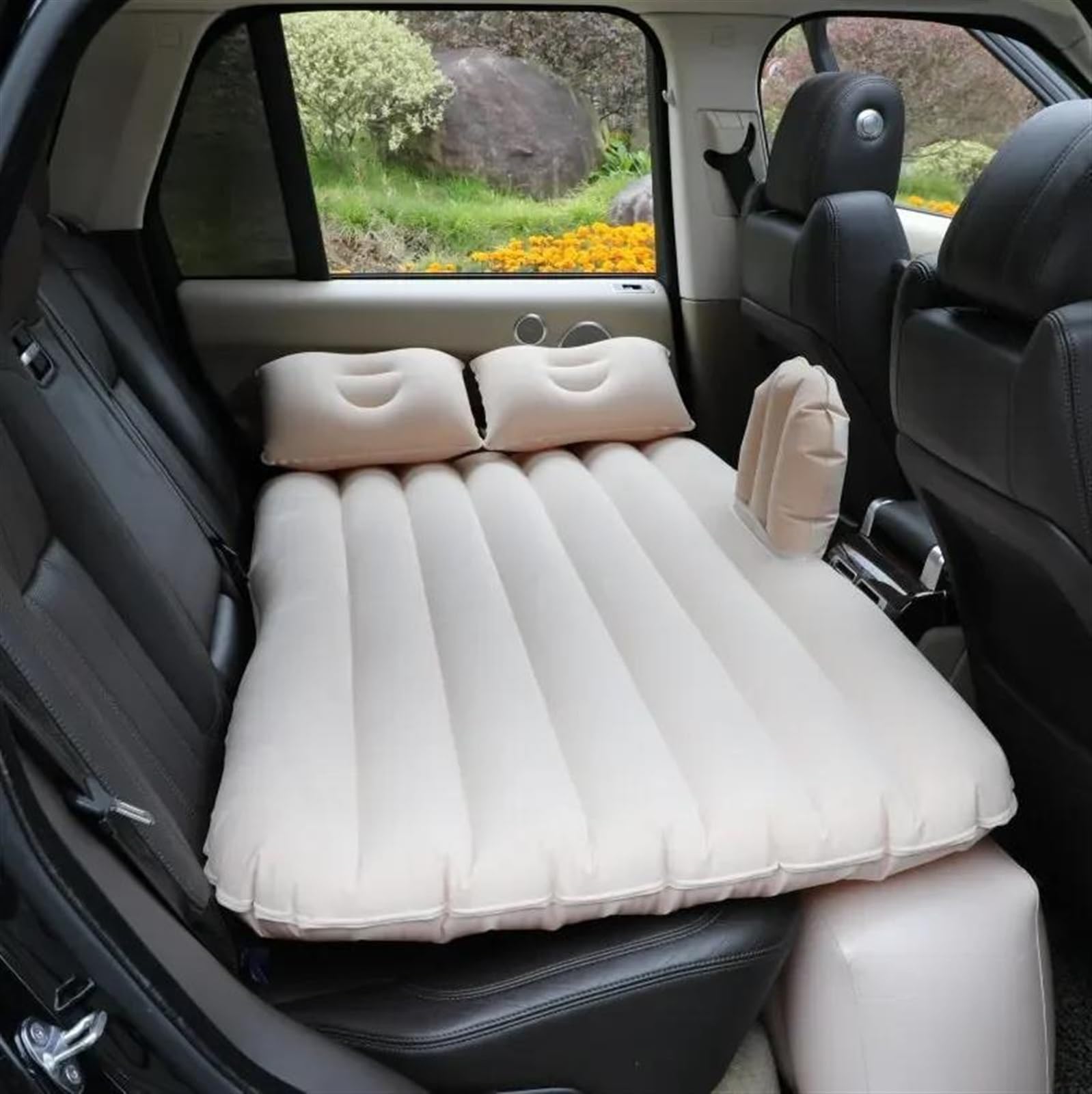 SZYNBQ Auto Luftmatratzen Auto Luftbett Aufblasbares Bett Luftkissenbett Auto Reisebett Tragbares Und Bequemes SUV Aufblasbare Luftmatratze Isomatte Campingkissen(Beige) von SZYNBQ