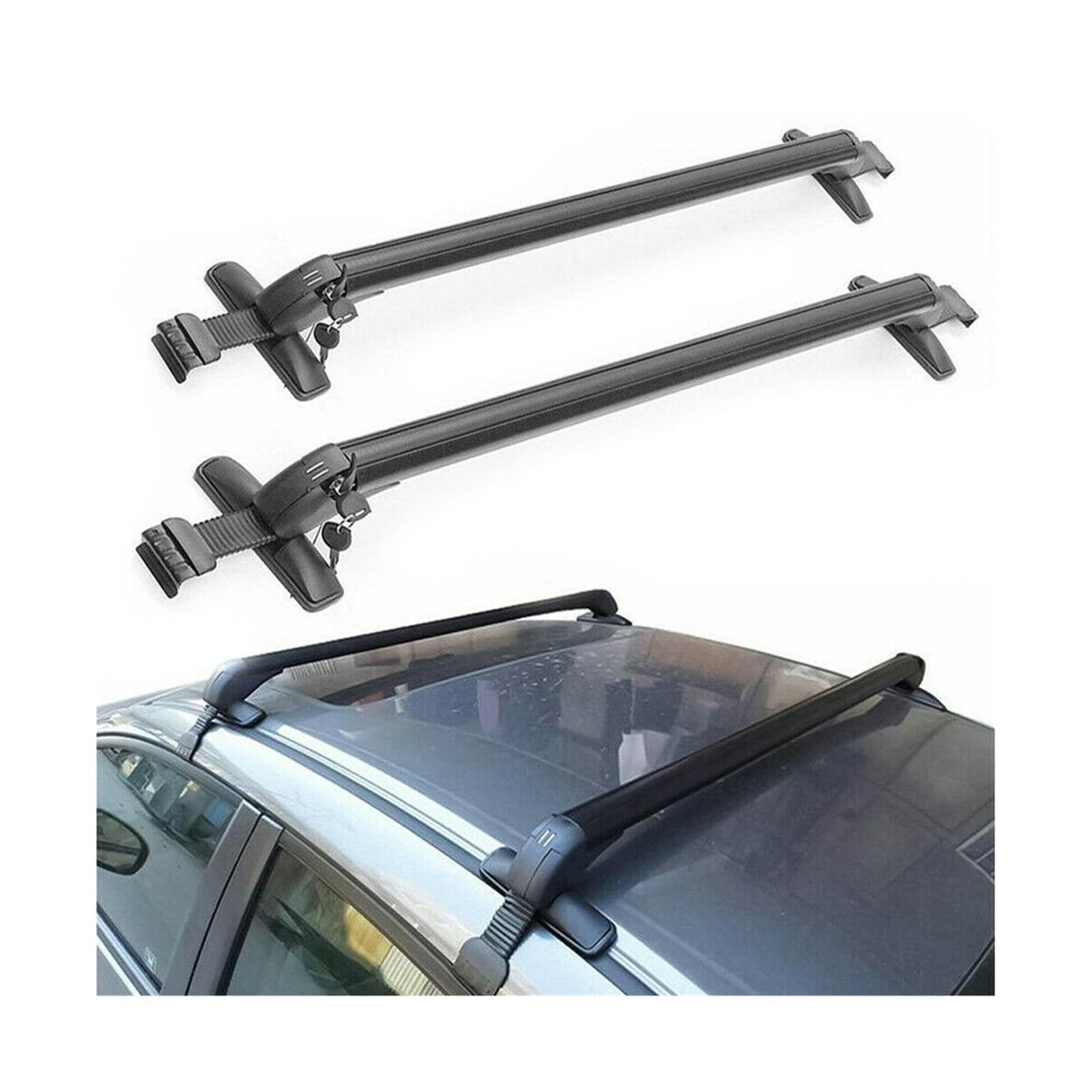 2PCS Universal Schwarz Fahrzeug Auto Dach Montage Rack Schiene Bar Aluminium Gepäck Mit Schloss Top Auto Rack von SaDity