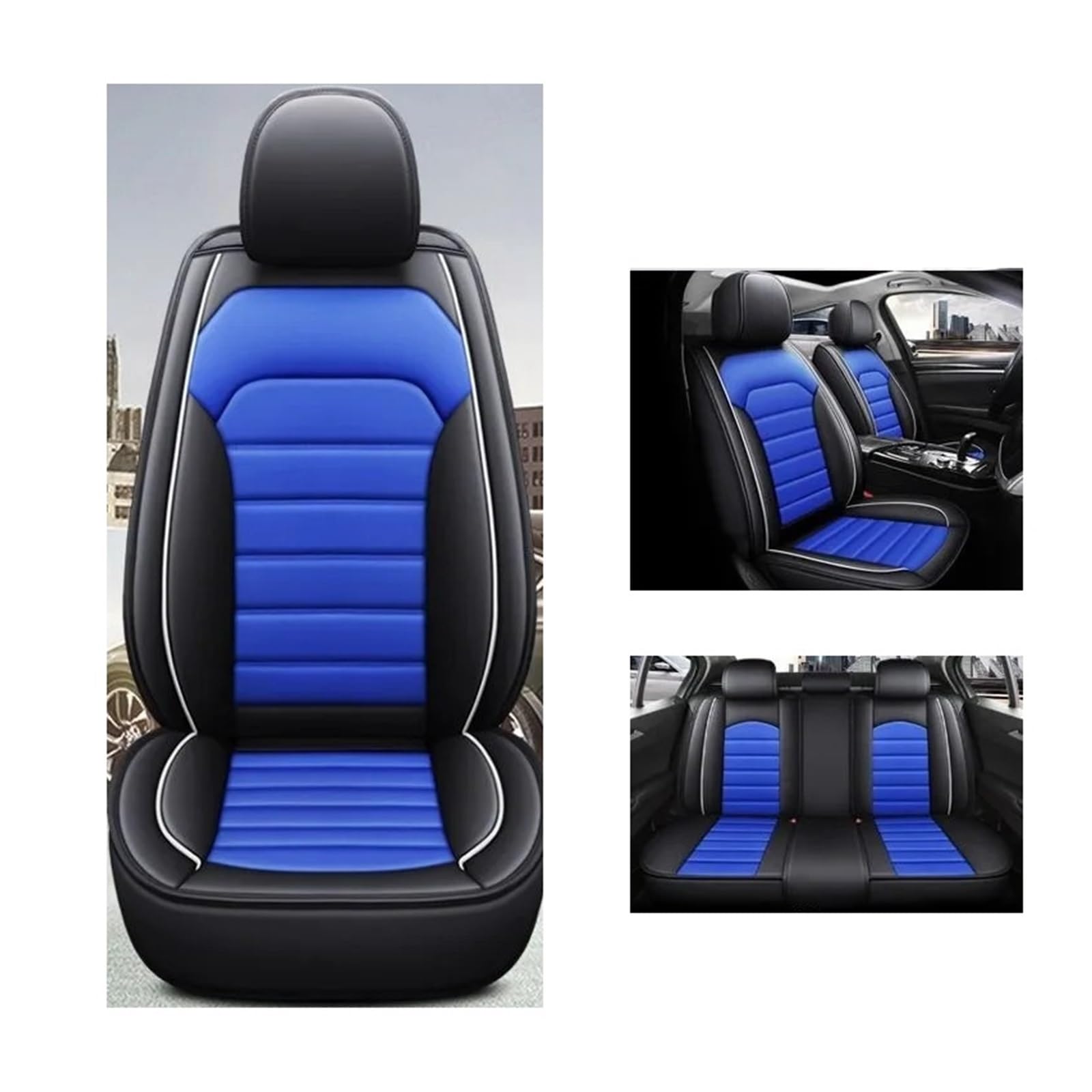 Autositzbezug Leder kompatibel for Skoda alle Modelle Octavia Rapid Superb Fabia Kodiaq Yeti KAROQ KAMIQ Auto-Styling-Zubehör(Black Blue) von SaDity