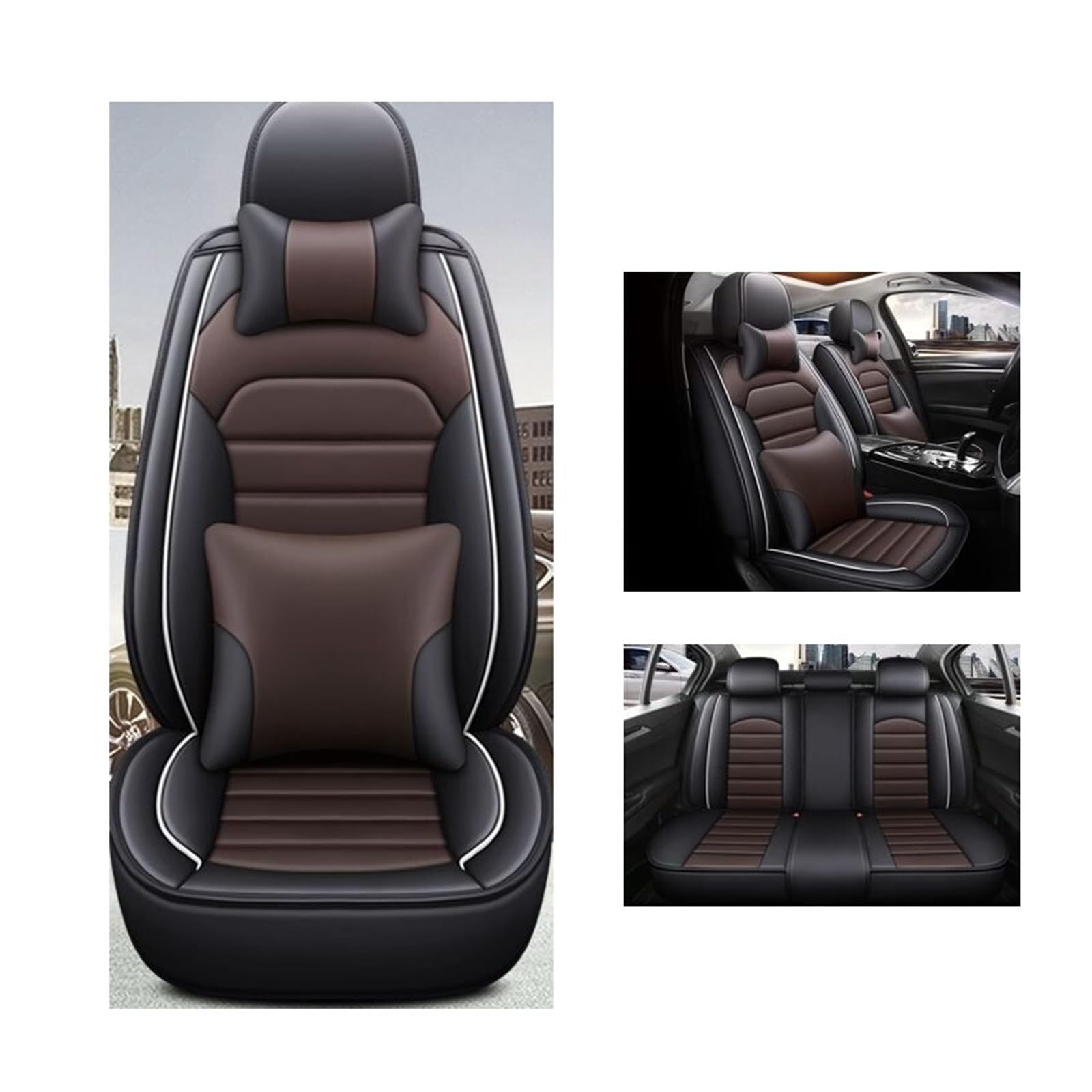 Autositzbezug Leder kompatibel for Skoda alle Modelle Octavia Rapid Superb Fabia Kodiaq Yeti KAROQ KAMIQ Auto-Styling-Zubehör(Black Coffee Pillow) von SaDity