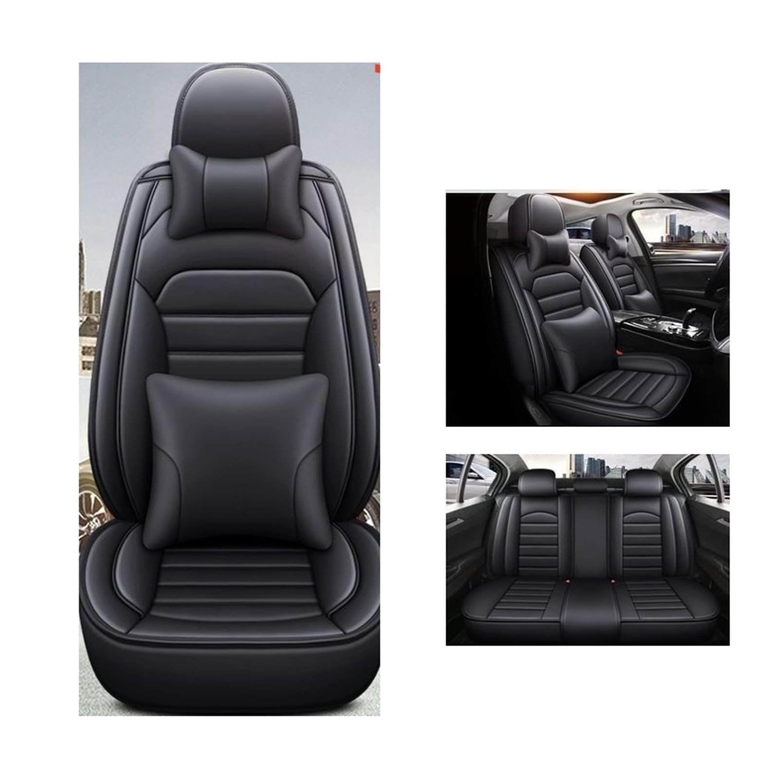 Autositzbezug Leder kompatibel for Skoda alle Modelle Octavia Rapid Superb Fabia Kodiaq Yeti KAROQ KAMIQ Auto-Styling-Zubehör(Black Pillow) von SaDity