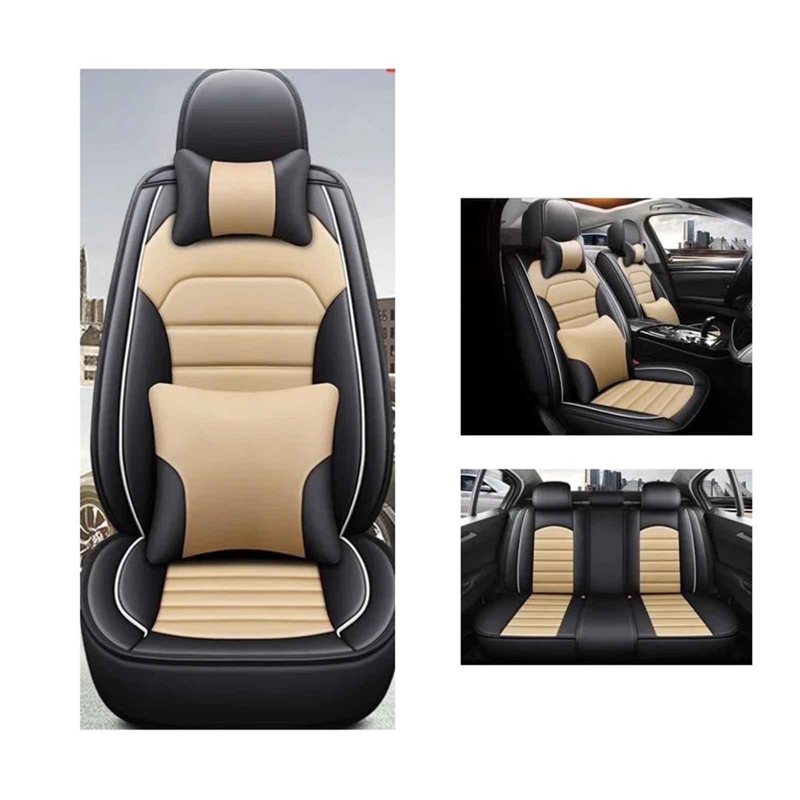 Autositzbezug Leder kompatibel for Skoda alle Modelle Octavia Rapid Superb Fabia Kodiaq Yeti KAROQ KAMIQ Auto-Styling-Zubehör(Black Rice Pillow) von SaDity