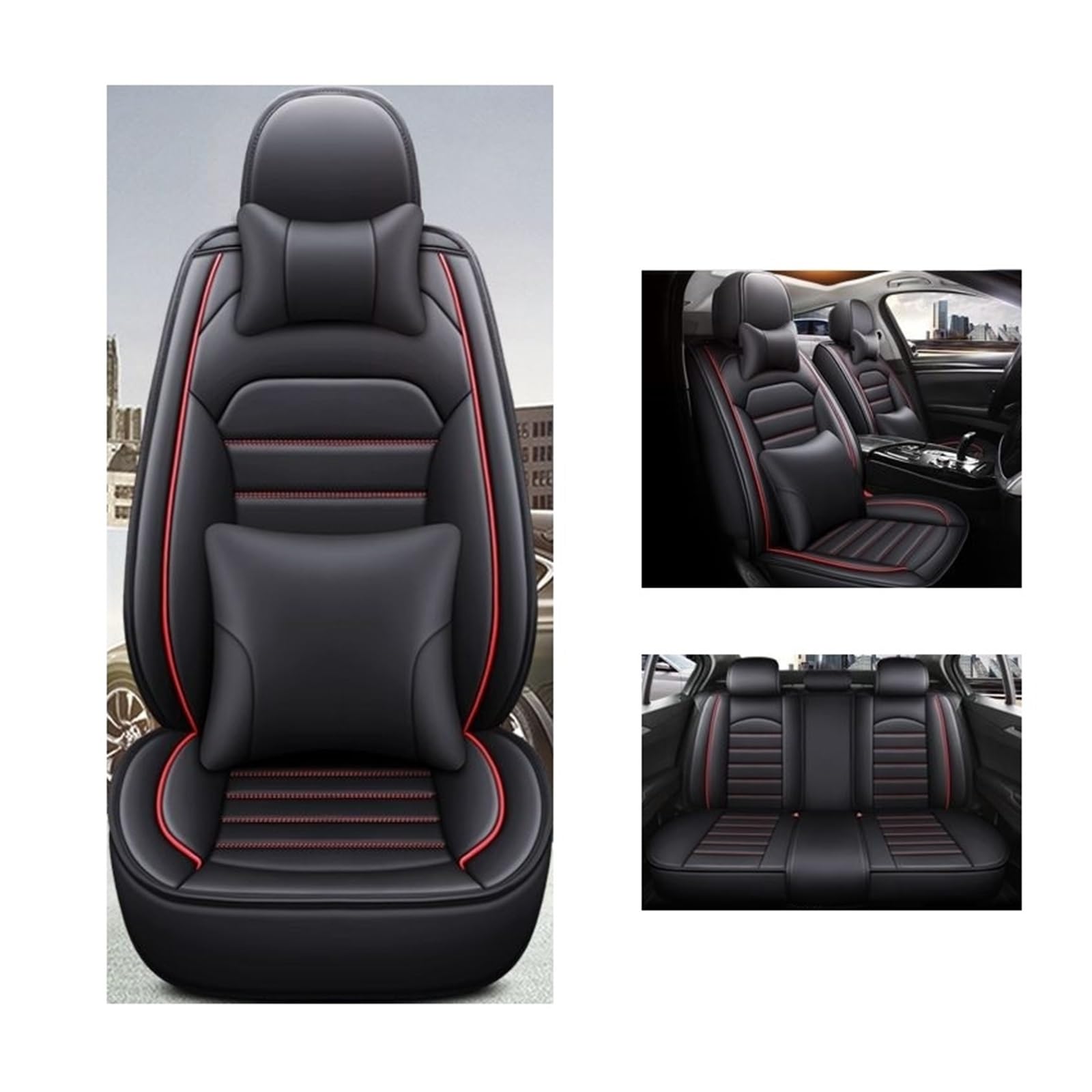 Autositzbezug Leder kompatibel for Skoda alle Modelle Octavia Rapid Superb Fabia Kodiaq Yeti KAROQ KAMIQ Auto-Styling-Zubehör(Black red Pillow) von SaDity