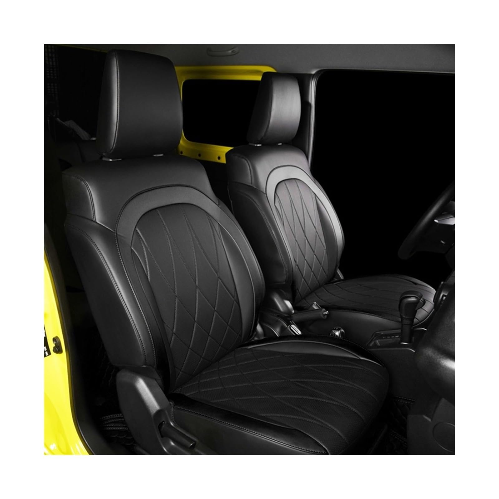 Autositzbezug Luxus Vollumrandung Pad PU-Lederkissen Modifiziertes wasserdichtes Innenzubehör Kompatibel for Suzuki JIMNY Jb64 Jb74(Front Seats,Black_-_74) von SaDity