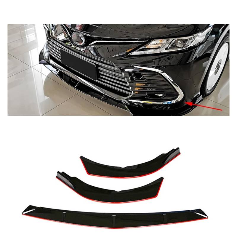 Carbonfaser-Druck, Frontstoßstange, Lipgloss, schwarzer Kinnspoiler, kompatibel mit Toyota Camry MK8 Facelifted XV70 8. Generation 2020–2023(Luxury black red) von SaDity