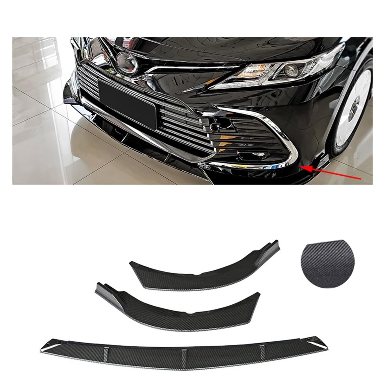 Carbonfaser-Druck, Frontstoßstange, Lipgloss, schwarzer Kinnspoiler, kompatibel mit Toyota Camry MK8 Facelifted XV70 8. Generation 2020–2023(Luxury carbon print) von SaDity