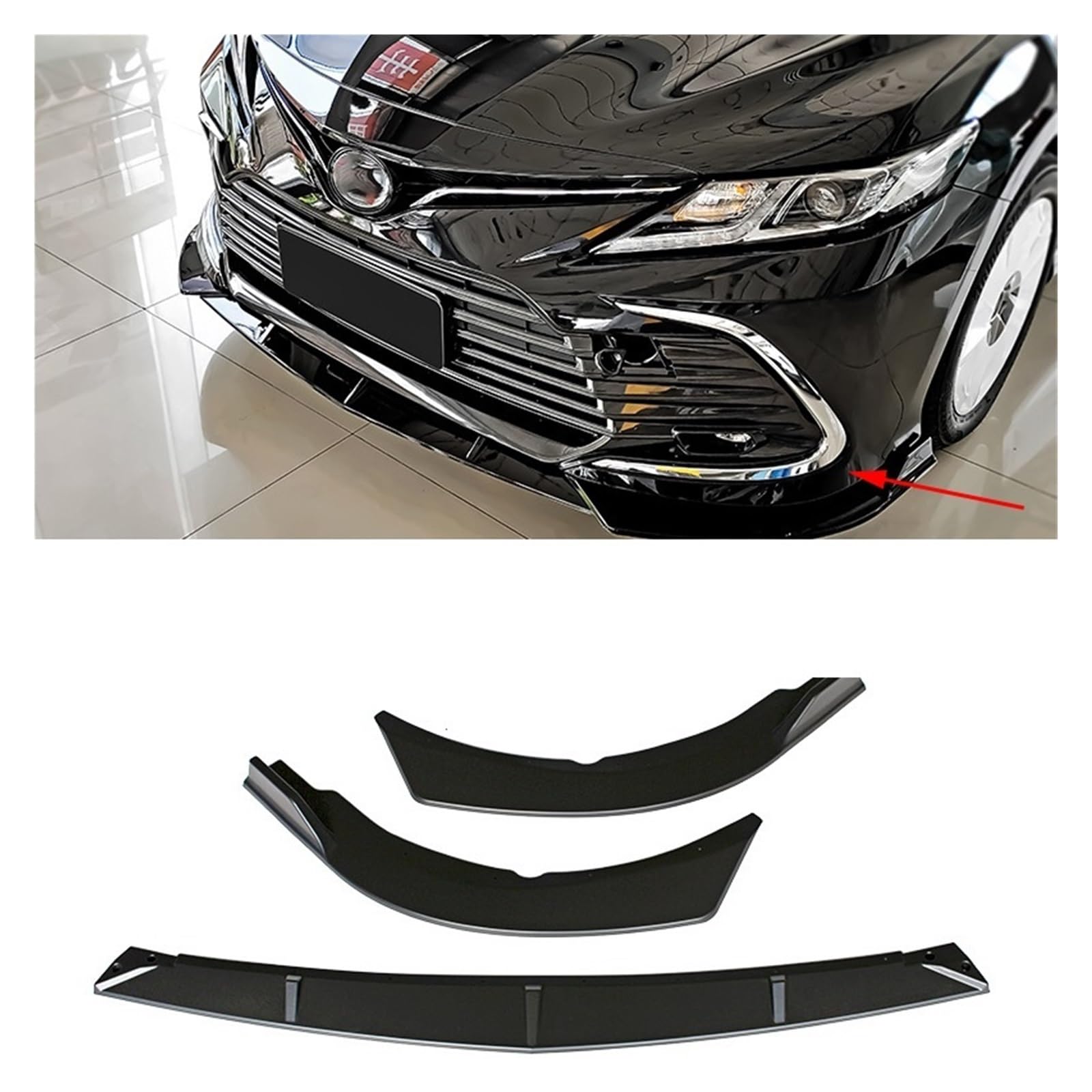 Carbonfaser-Druck, Frontstoßstange, Lipgloss, schwarzer Kinnspoiler, kompatibel mit Toyota Camry MK8 Facelifted XV70 8. Generation 2020–2023(Luxury gloss black) von SaDity