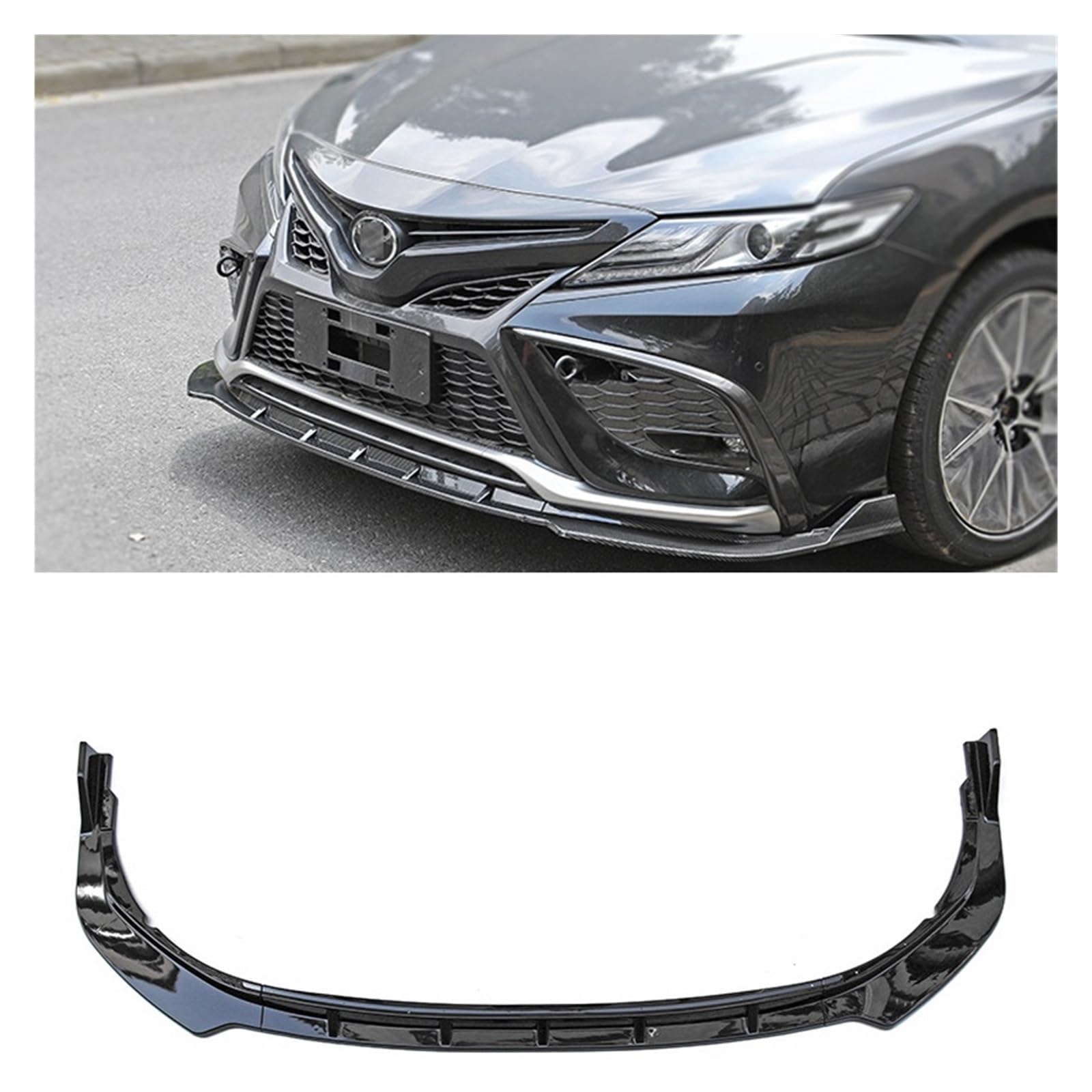 Carbonfaser-Druck, Frontstoßstange, Lipgloss, schwarzer Kinnspoiler, kompatibel mit Toyota Camry MK8 Facelifted XV70 8. Generation 2020–2023(Sport gloss black) von SaDity