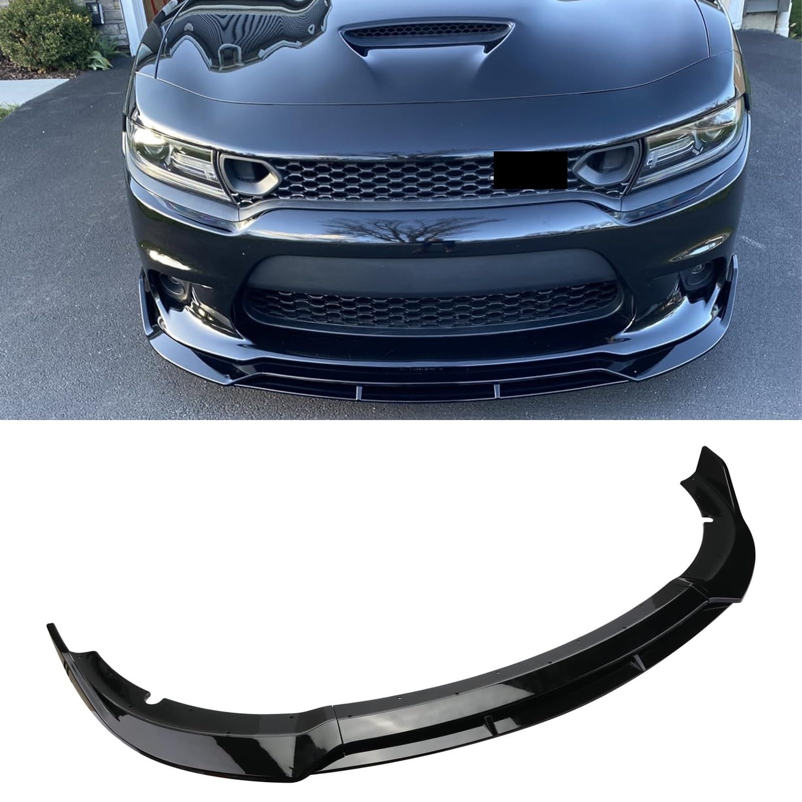 Frontstoßstangen-Lippensplitter-Spoiler, kompatibel mit Dodge Charger 2015–2023, SRT-Stil, Carbonfaser-Look, glänzend schwarz, 4-teiliges Air Chin Bodykit(Carbon Fiber Look) von SaDity