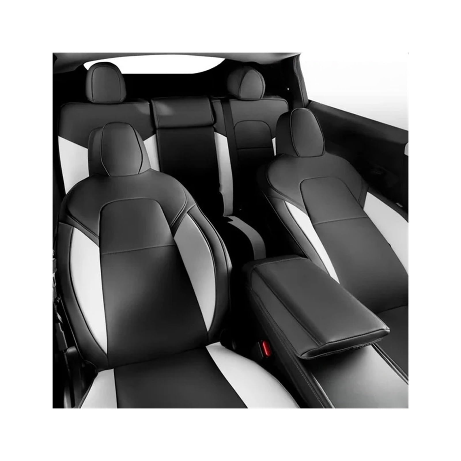 Komplettes Set Sitzbezug kompatibel for Tesla Model 3 Highland 2024, Auto-Innenbezug, fortschrittliches wasserdichtes Ledersitzzubehör(Black White Set) von SaDity