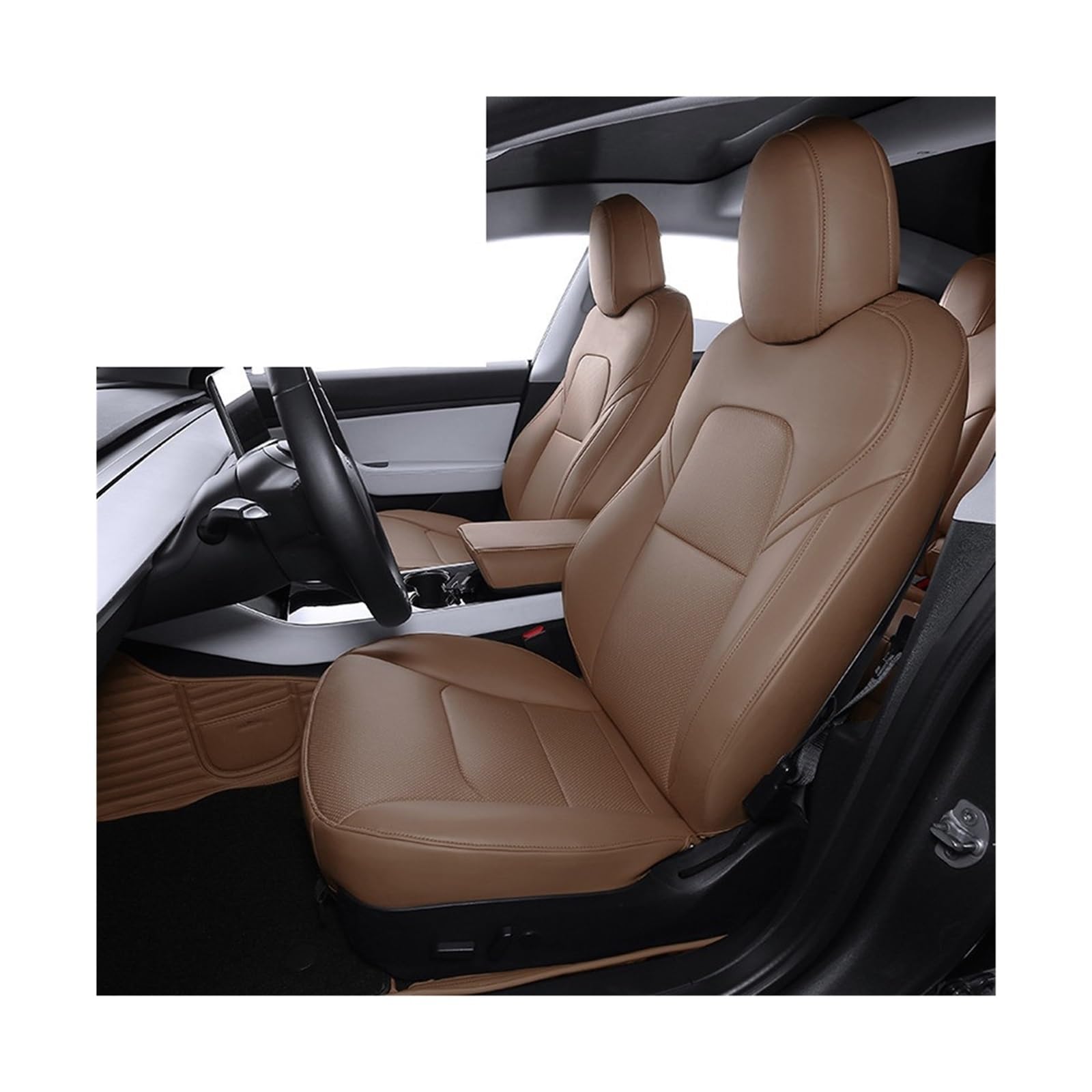 Nappaleder-Sitzbezug kompatibel for Tesla Model 3 Y 2019-2022 Großhandel High-End-Anpassung Four Seasons Auto-Innenausstattung(2024 Model 3,Brown_Half Surround_Front 2 Seats) von SaDity