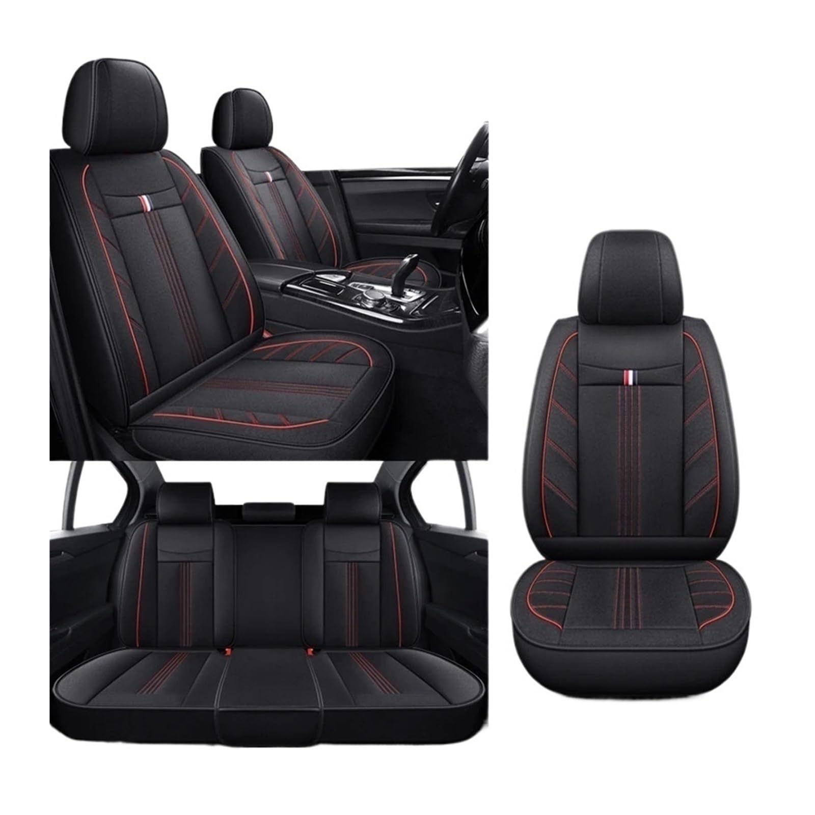 SaDity Autositzbezüge Komplettset Universal kompatibel for Hyundai I30 Ix35 Kona I20 I40 Tucson Ioniq Elantra Mistra Verna Flax Autozubehör(Black-Red) von SaDity