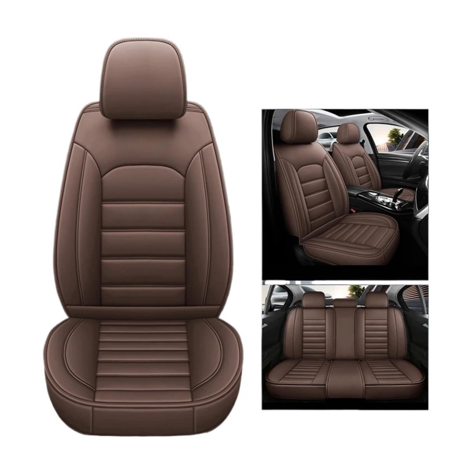 SaDity Autositzbezüge Leder Komplettset kompatibel for Toyota Yaris Cross FIAT Bravo Freemont kompatibel for VW Bora Jetta / A6 C7 A6 4F / FIAT 500 Zubehör(Brown 5 pc) von SaDity