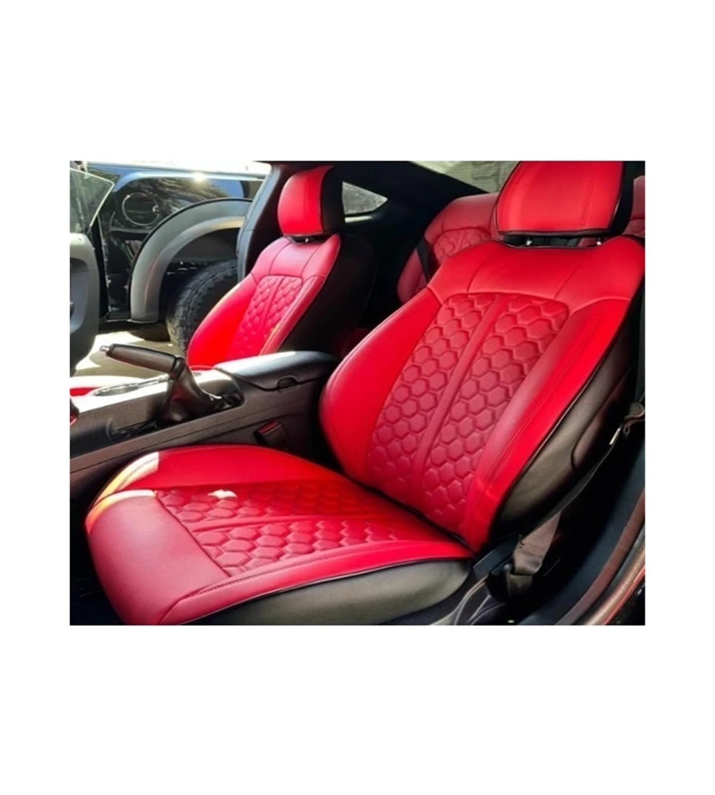 SaDity Maßgeschneiderte kompatibel for Mustang 2015–2022 Autositzbezüge, komplettes Set, langlebiges Material for Ford Mustang GT Coupe, Mustang Cabrio(Red Black,2015-2024 Coupe) von SaDity