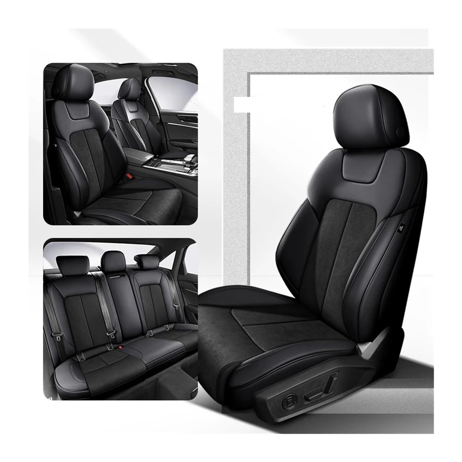 SaDity Maßgeschneiderter All-Inclusive-Autositzbezug aus Leder und Wildleder, kompatibel mit VW Golf 4 5 7 8 Golf GTI, Autozubehör, Innenschutz(Color 9 5pc) von SaDity